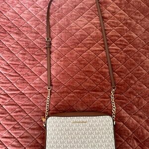 Michael Kors Brown and Cream Crossbody with Gold Chain